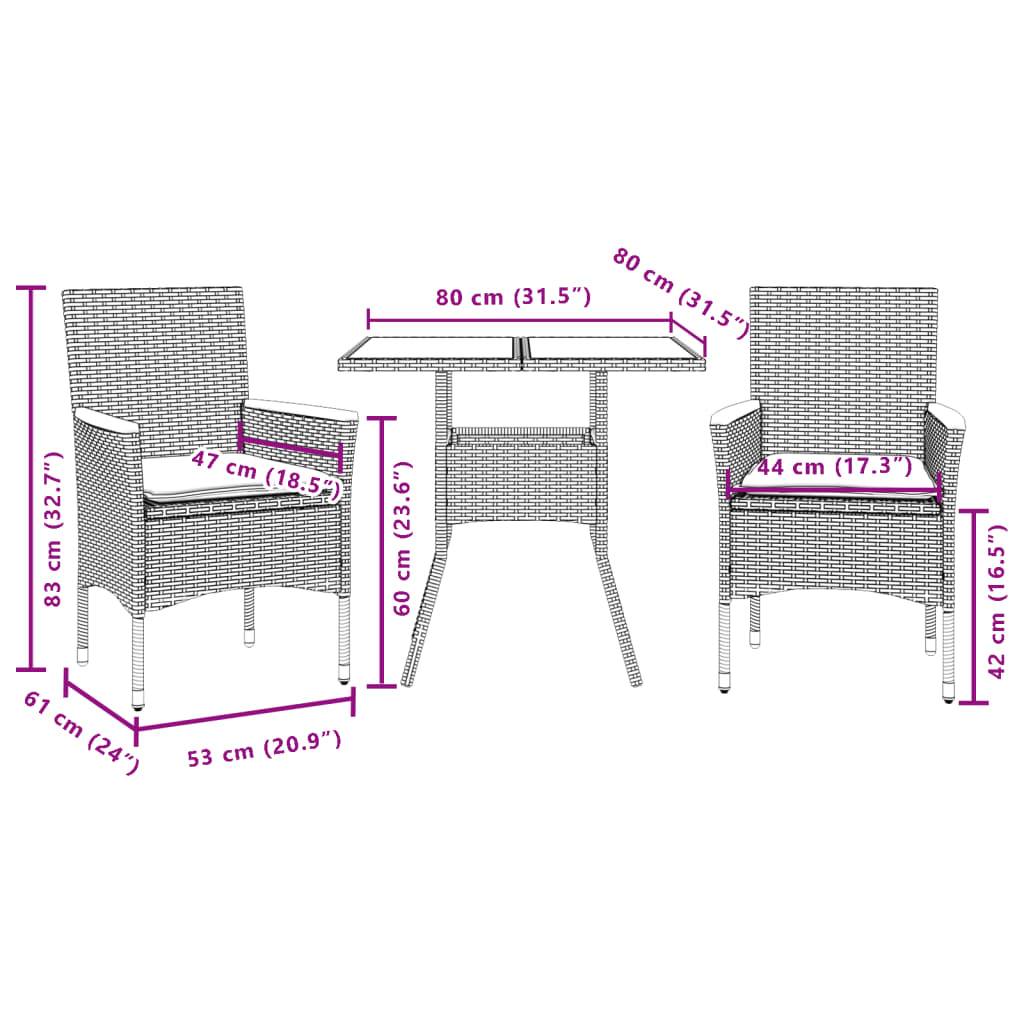 Maison Chic - Ensemble de 3 pcs table de jardin et chaises avec coussins - mobilier de jardin gris rotin acacia-JU2714 - Image 7