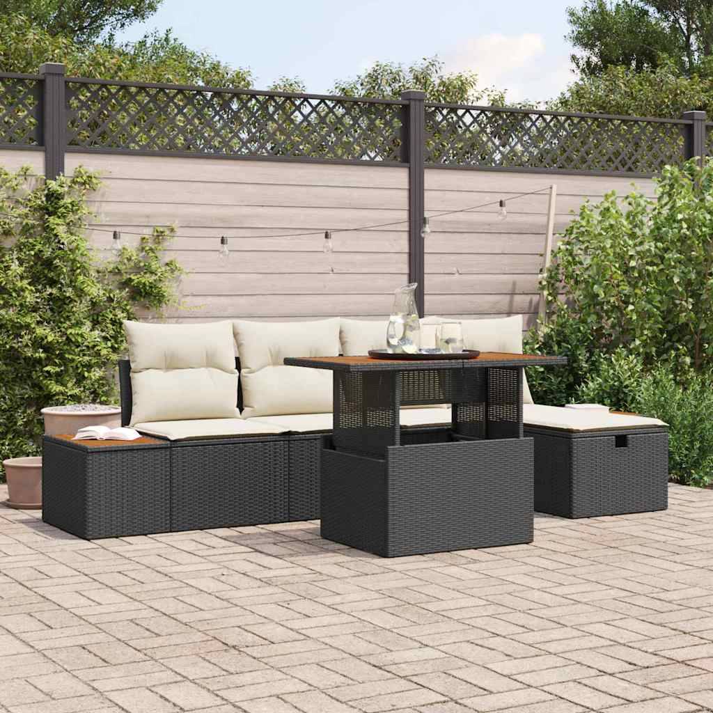 ComfortXL - Petit salon de jardin 6 pcs polyrotin noir et bois d'acacia pour 5 personnes – ComfortXL Outdoor Living