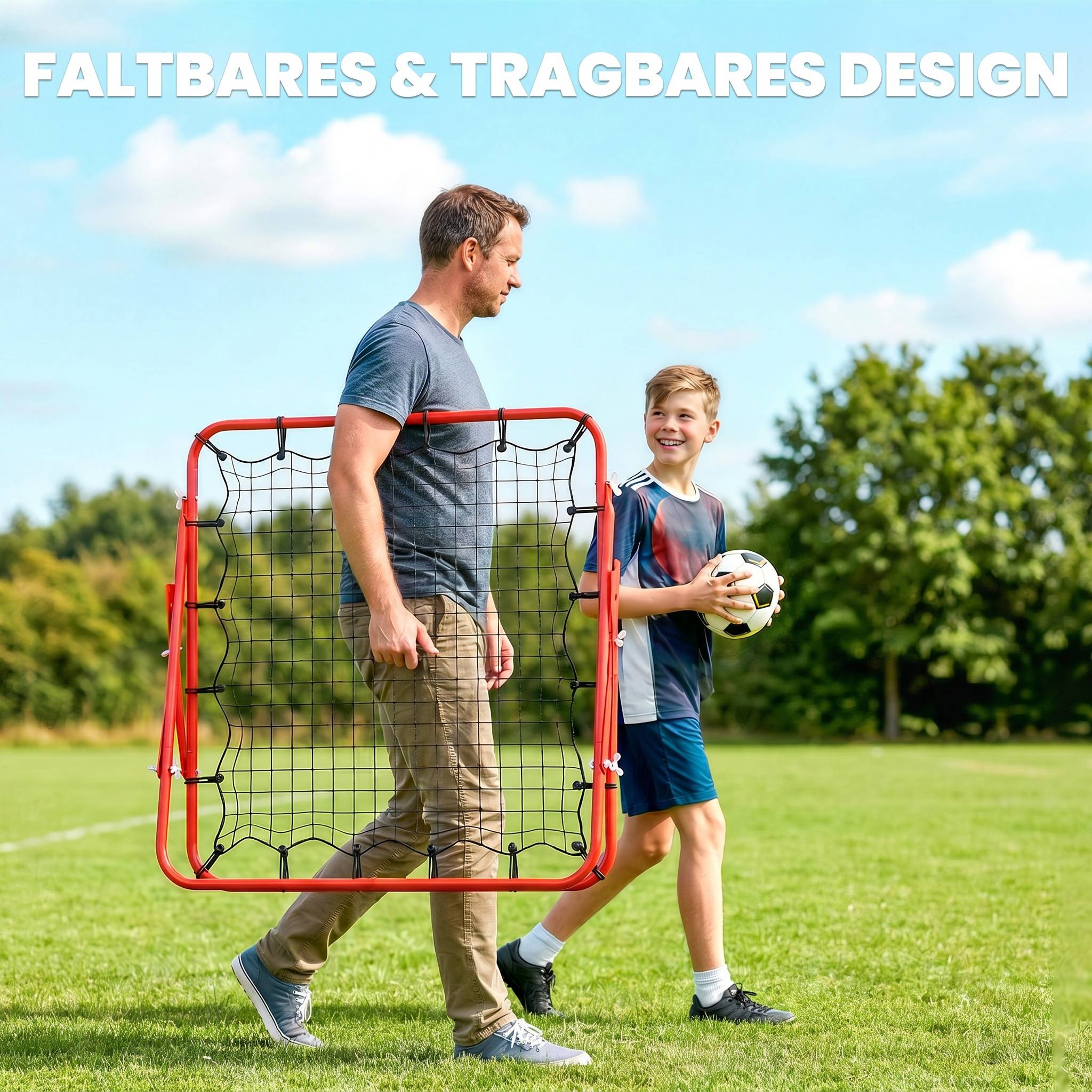 Mur de rebond football 84x84 cm, angle réglable, entraînement tir, passes et contrôle, rouge - Image 4