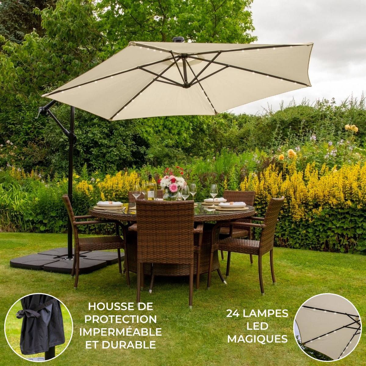 Monstershop - Parasol Crème 3m avec LED's Intégrés avec Base Carrée - Imagen 2