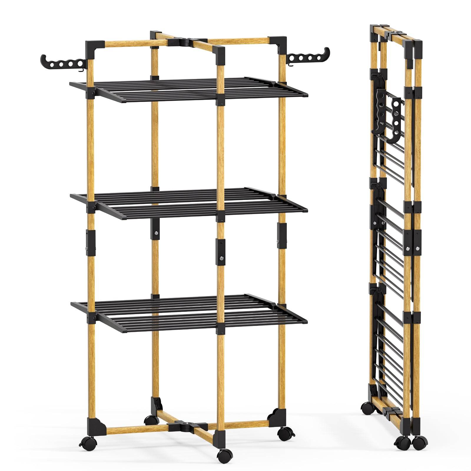 Vounot - Séchoir à linge tour pliable 99x69x135,5cm, Étendoir 3 niveaux grande capacité avec roulettes, 25m d’étendage, Noir, VOUNOT®