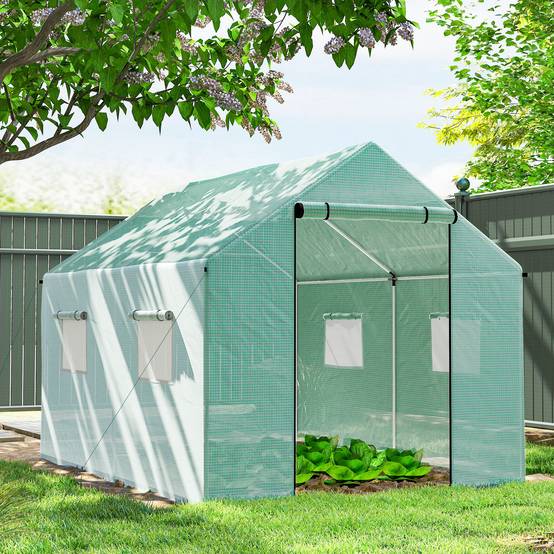 Outsunny - Serre de jardin tunnel 2x3m 6m² porte enroulable, 4 fenêtres Acier galvanisé PE HD Vert - Outsunny - Image 2