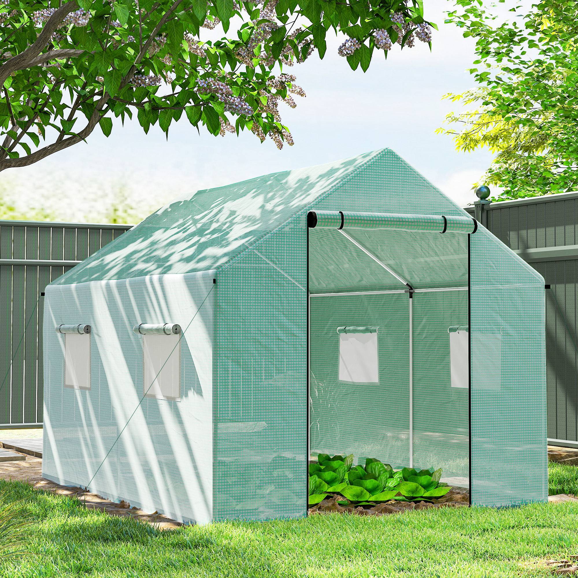 Outsunny - Serre de jardin tunnel 2x3m 6m² porte enroulable, 4 fenêtres Acier galvanisé PE HD Vert - Outsunny - Image 2