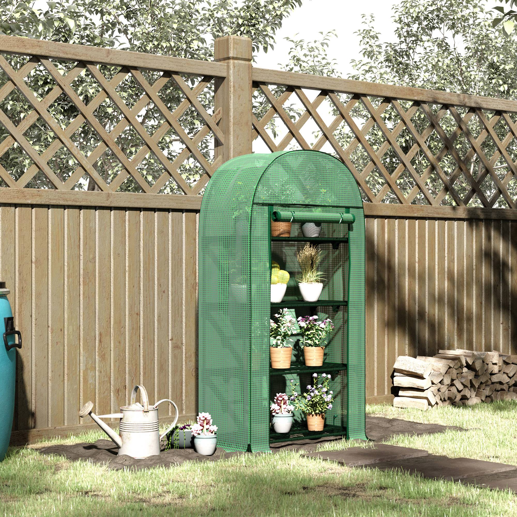 Sans Marque - Serre jardin 4 étagères métalliques porte enroulable PE plantes fleurs pots 80x49x160 verte,Sans Marque - Image 4