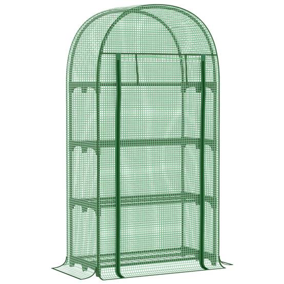 Sans Marque - Serre jardin 4 étagères métalliques porte enroulable PE plantes fleurs pots 80x49x160 verte,Sans Marque - Image 2
