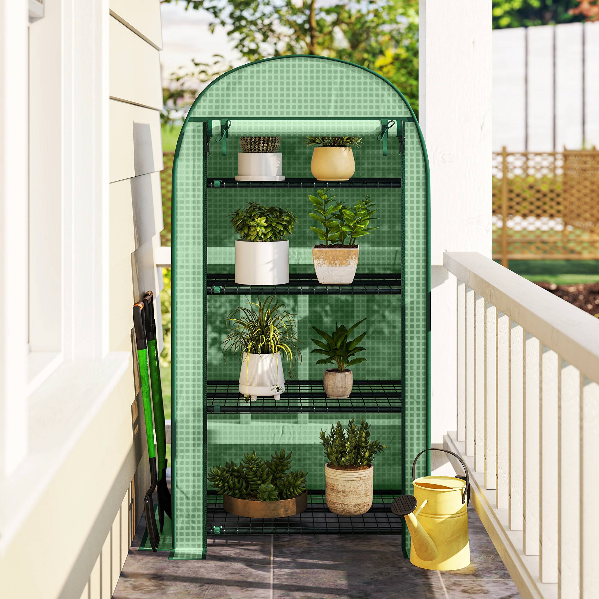 Sans Marque - Serre jardin 4 étagères métalliques porte enroulable PE plantes fleurs pots 80x49x160 verte,Sans Marque - Image 3
