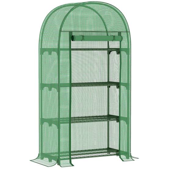 Sans Marque - Serre jardin 4 étagères métalliques porte enroulable PE plantes fleurs pots 80x49x160 verte,Sans Marque - Image 1