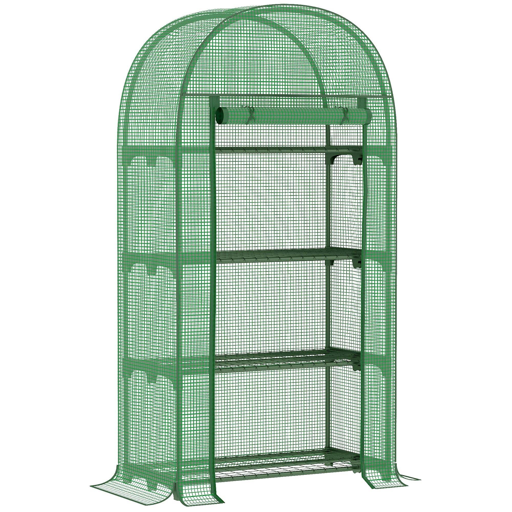 Sans Marque - Serre jardin 4 étagères métalliques porte enroulable PE plantes fleurs pots 80x49x160 verte,Sans Marque - Image 1