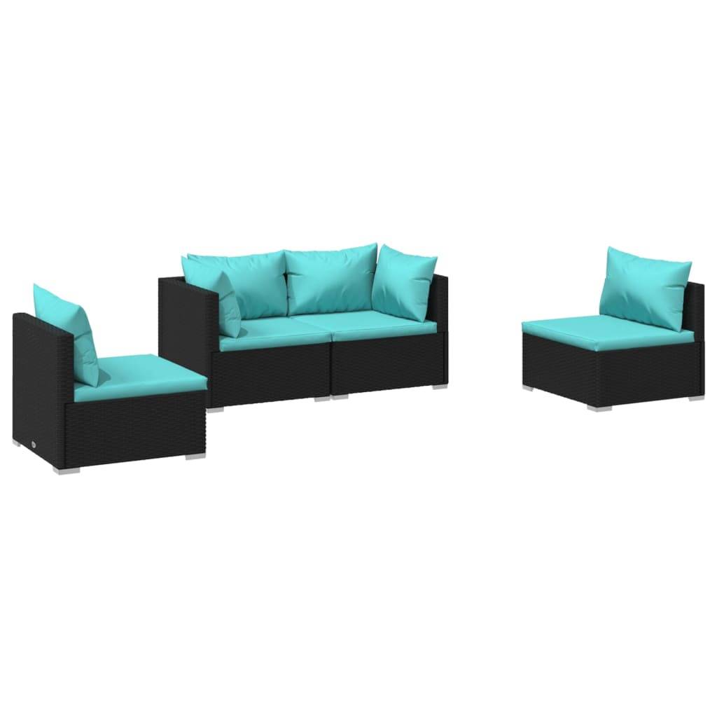 Helloshop26 - Salon de jardin meuble d'extérieur ensemble de mobilier 4 pièces avec coussins résine tressée noir - Imagen 1