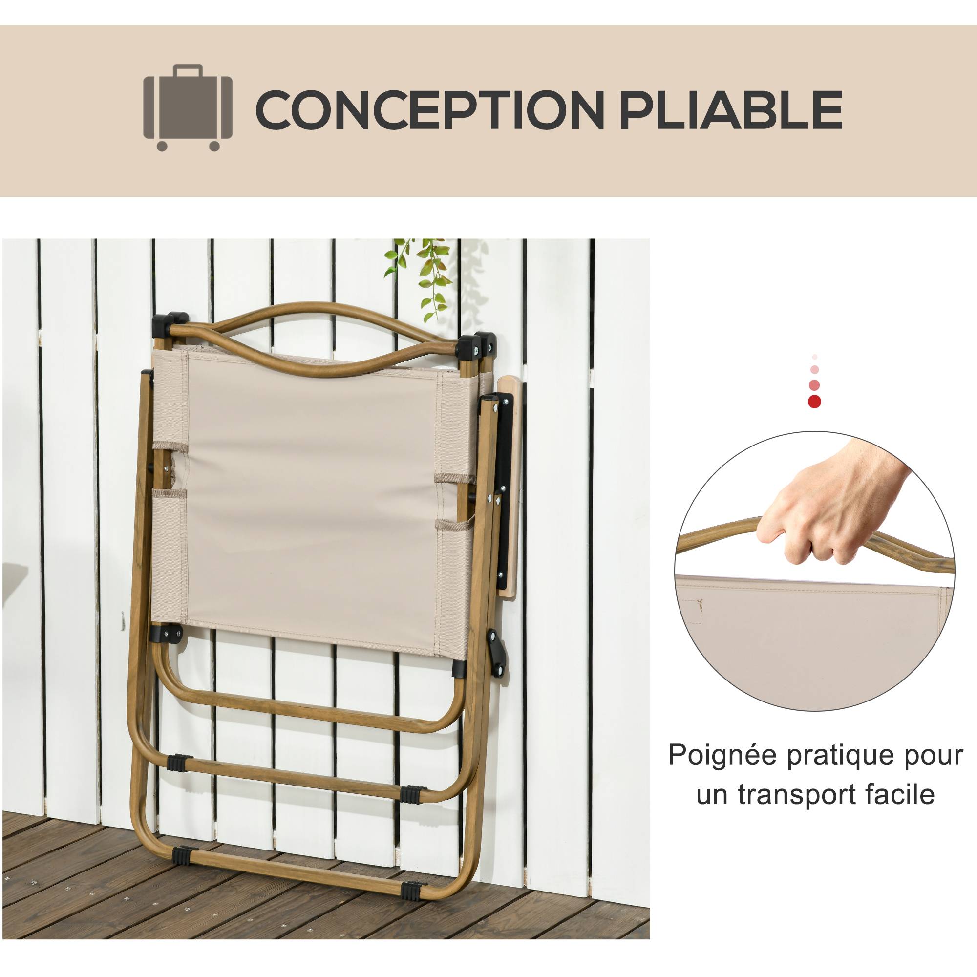 Lot de 2 chaises de camping acier et tissu Oxford kaki 54 x 59 x 78 cm - PANGIVO - Image 7