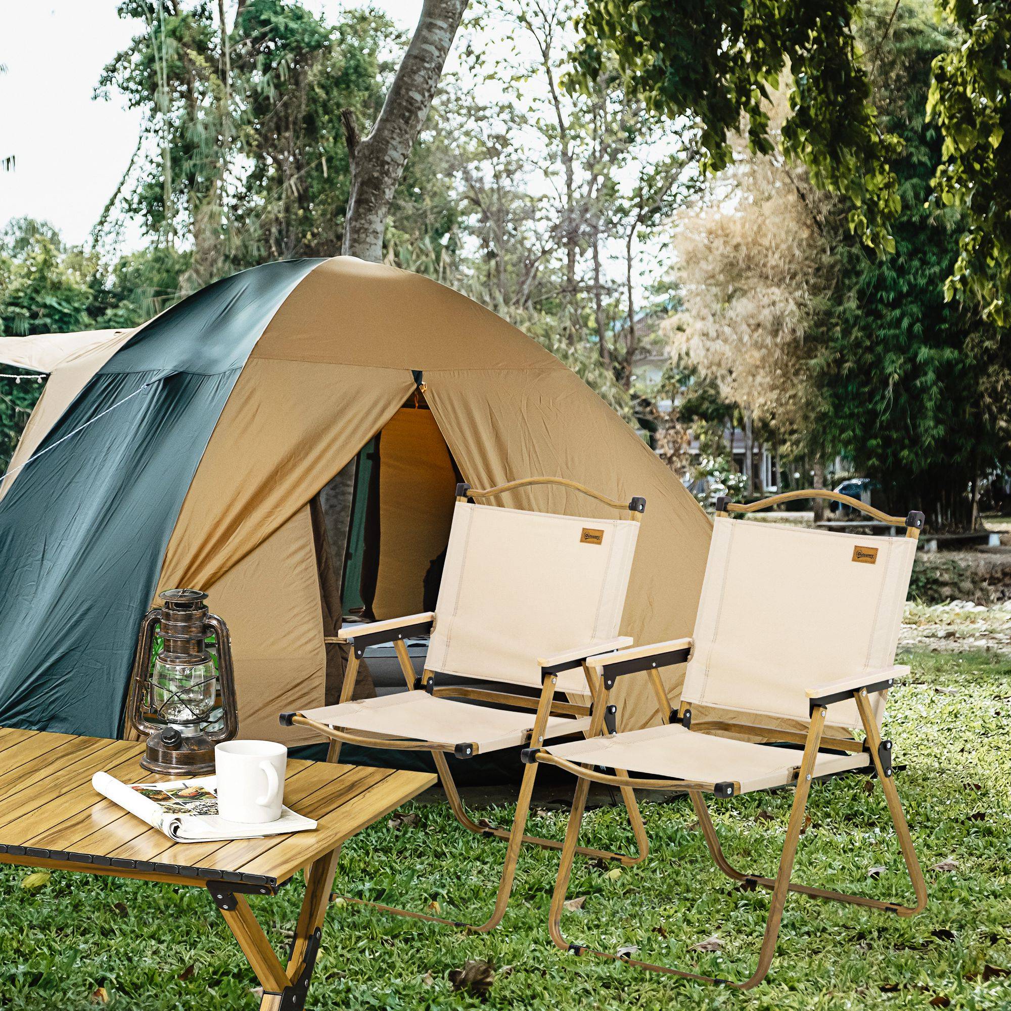 Lot de 2 chaises de camping acier et tissu Oxford kaki 54 x 59 x 78 cm - PANGIVO - Image 4