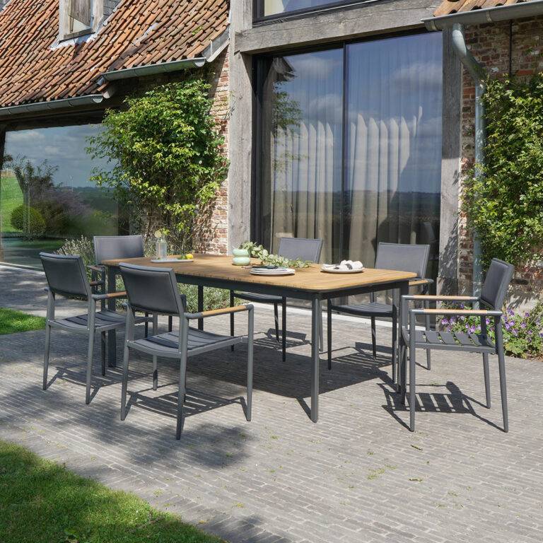 Wilsa Garden - Ensemble jardin PIANA en teck massif et aluminium 6/8 places - Imagen 1