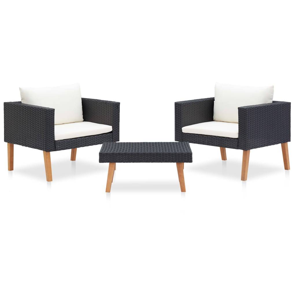 Vidaxl - Salon de jardin 3 pcs avec coussins Résine tressée Noir vidaXL 310218 - Imagen 1