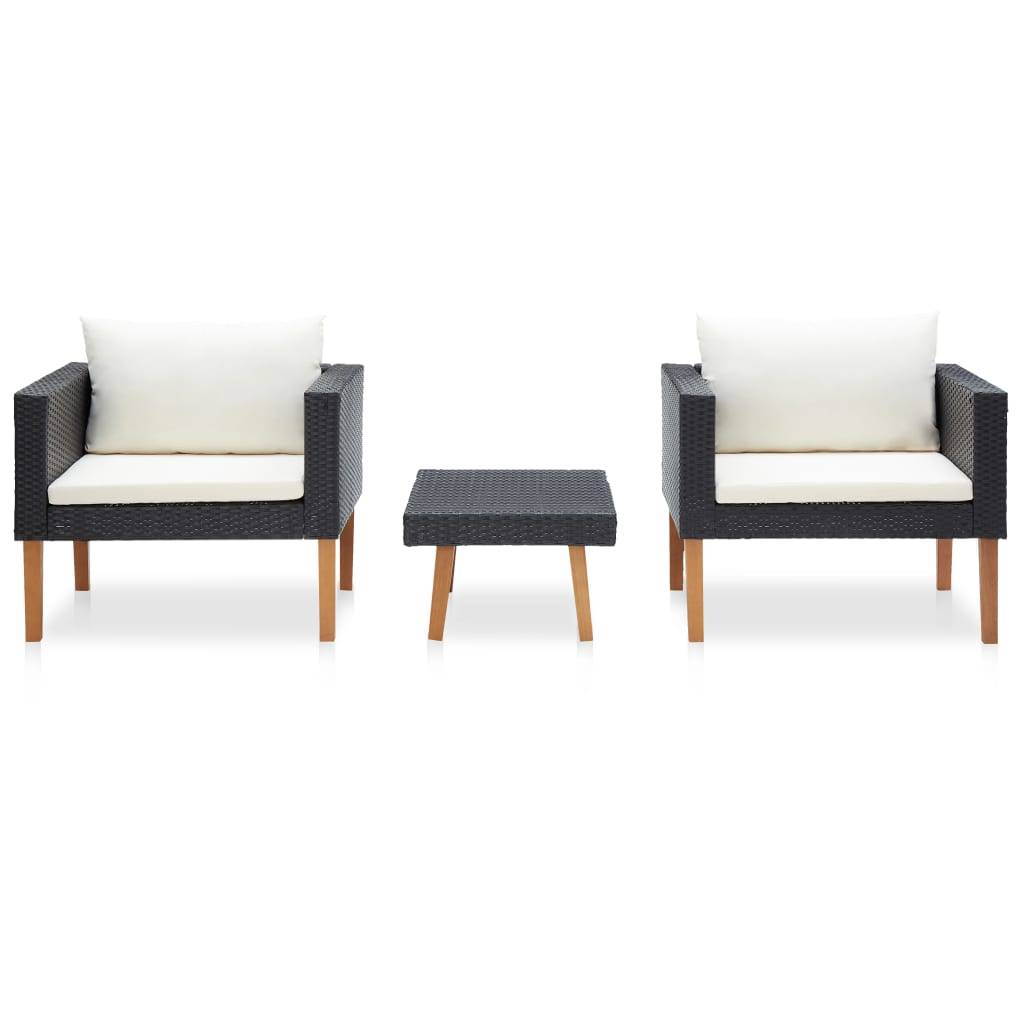 Vidaxl - Salon de jardin 3 pcs avec coussins Résine tressée Noir vidaXL 310218 - Imagen 2