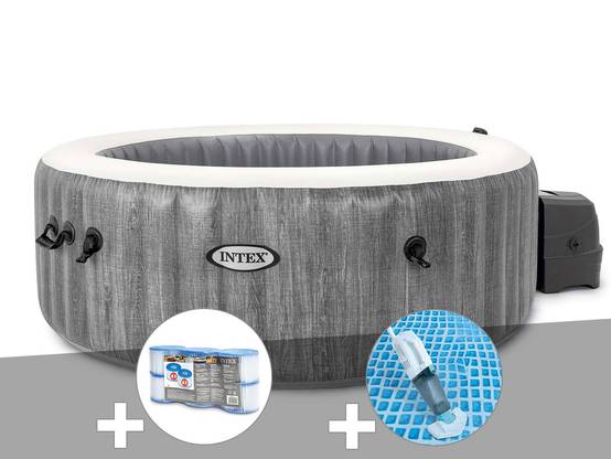 Kit spa gonflable Intex PureSpa Baltik rond Bulles 4 places + 6 filtres + Aspirateur