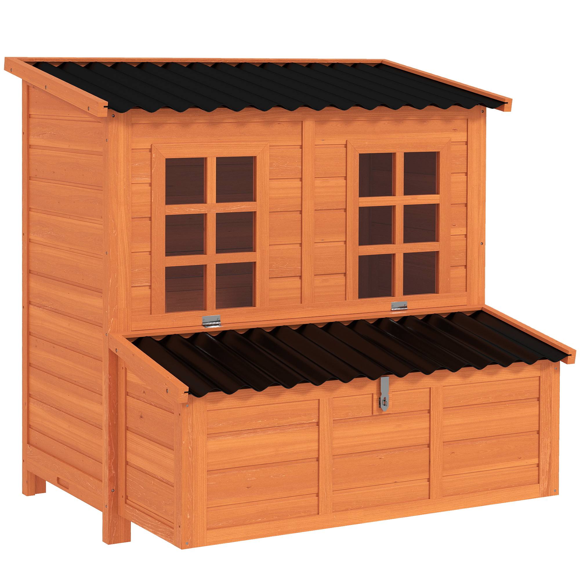 Poulailler avec nichoir pour 3-4 poules, toit étanche, sapin et plastique,100 x 86 x 100 cm orange - Image 2