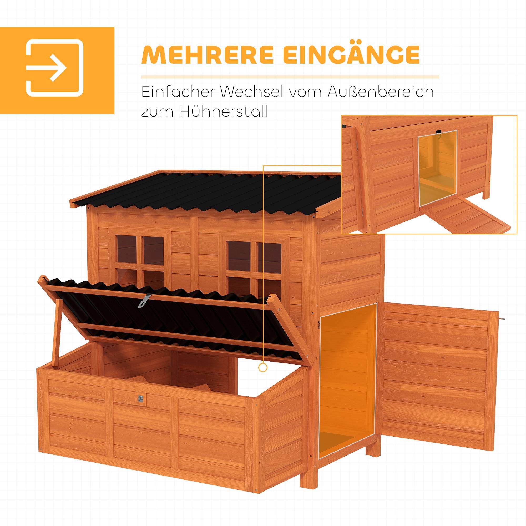 Poulailler avec nichoir pour 3-4 poules, toit étanche, sapin et plastique,100 x 86 x 100 cm orange - Image 8