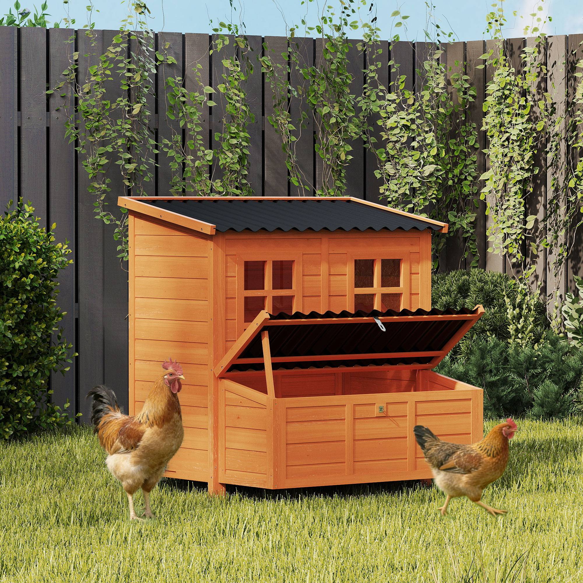Poulailler avec nichoir pour 3-4 poules, toit étanche, sapin et plastique,100 x 86 x 100 cm orange - Image 3