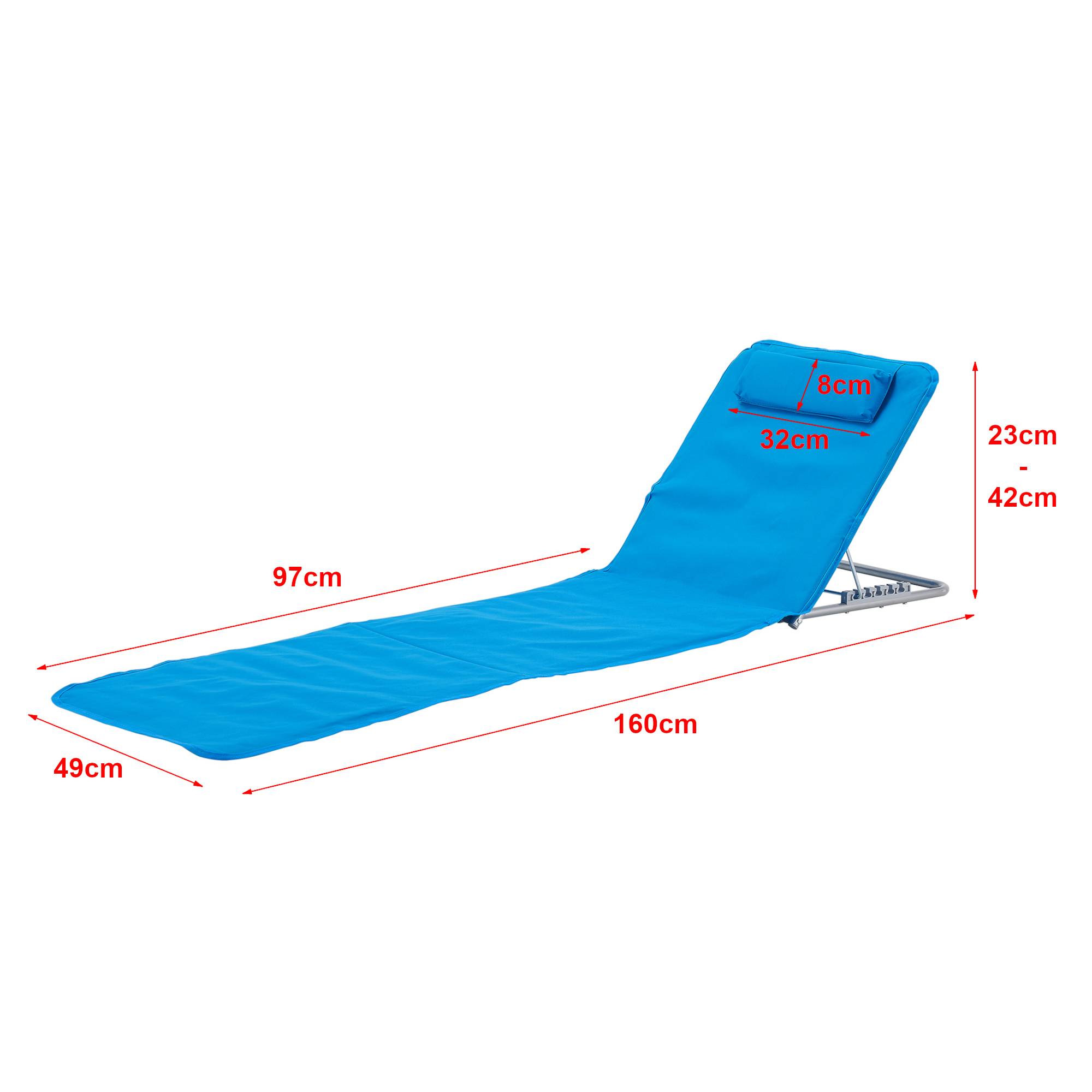 Conjunto de 2 colchonetas de playa Cellorigo con respaldo inclinable 160 x 49 cm azul [en.casa] - Imagen 3