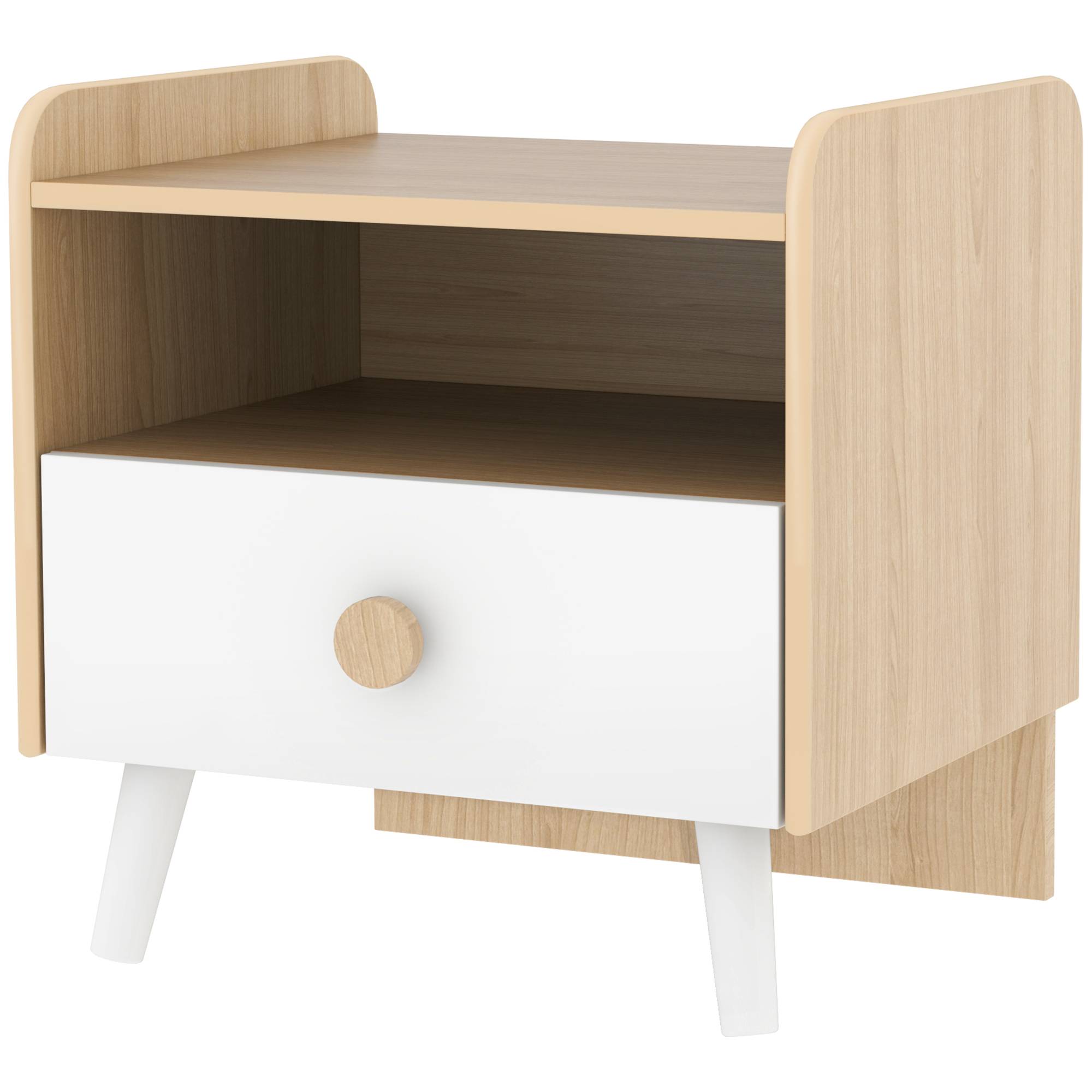 Sans Marque - Table de chevet avec tiroir pour enfants de 3 à 10 ans, en bois et pin, 40 x 32,5 x 40 cm, blanche - Image 2