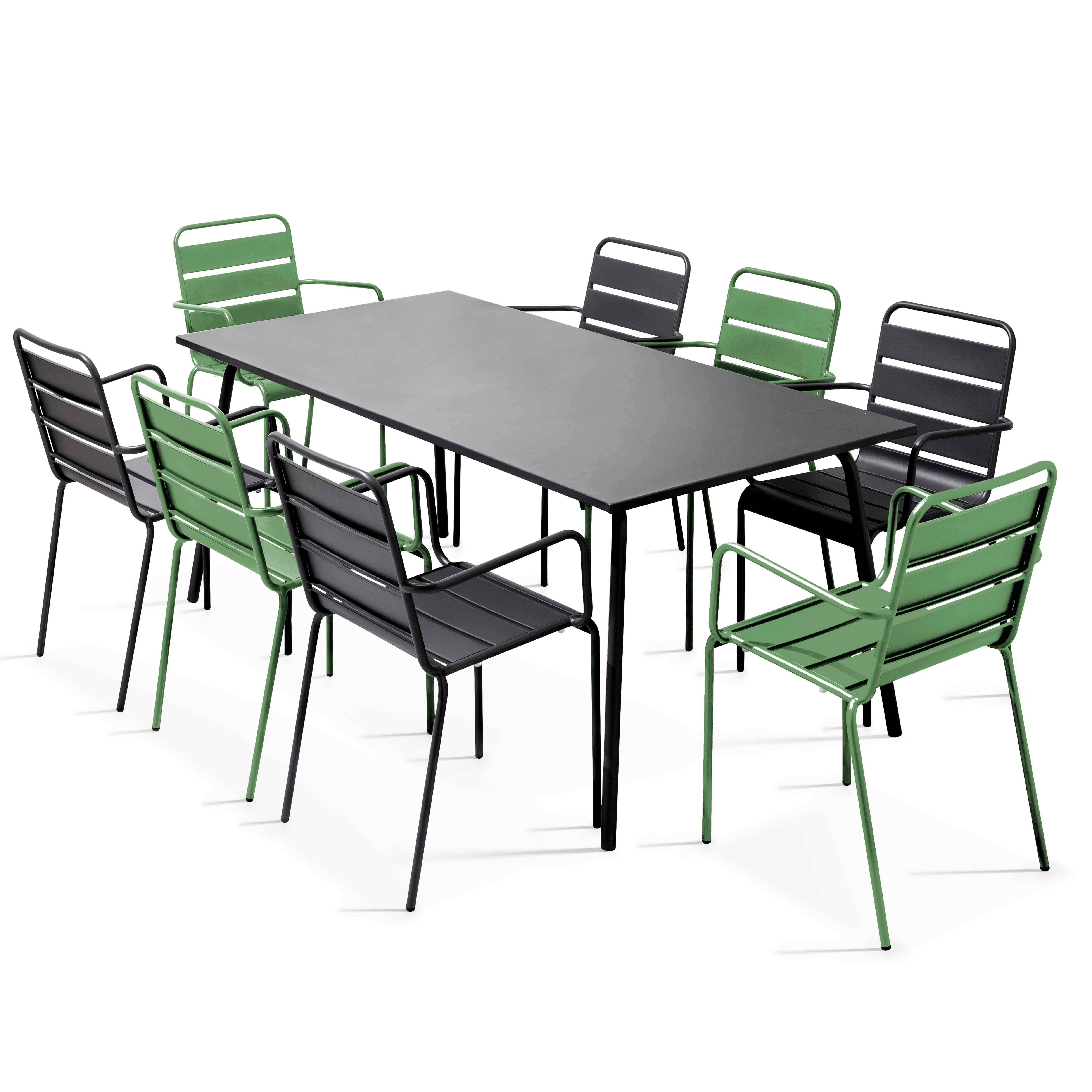 Oviala - Ensemble table de jardin et 8 fauteuils en métal vert cactus et gris Palavas - Oviala - Imagen 1