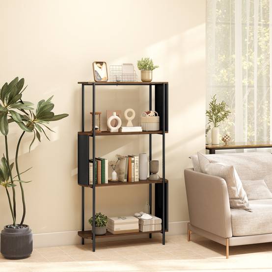 Étagère à livres, autoportante, à 4 niveaux, design incurvé, pour salon ou chambre, 80 x 30 x 141 cm, marron - Image 3