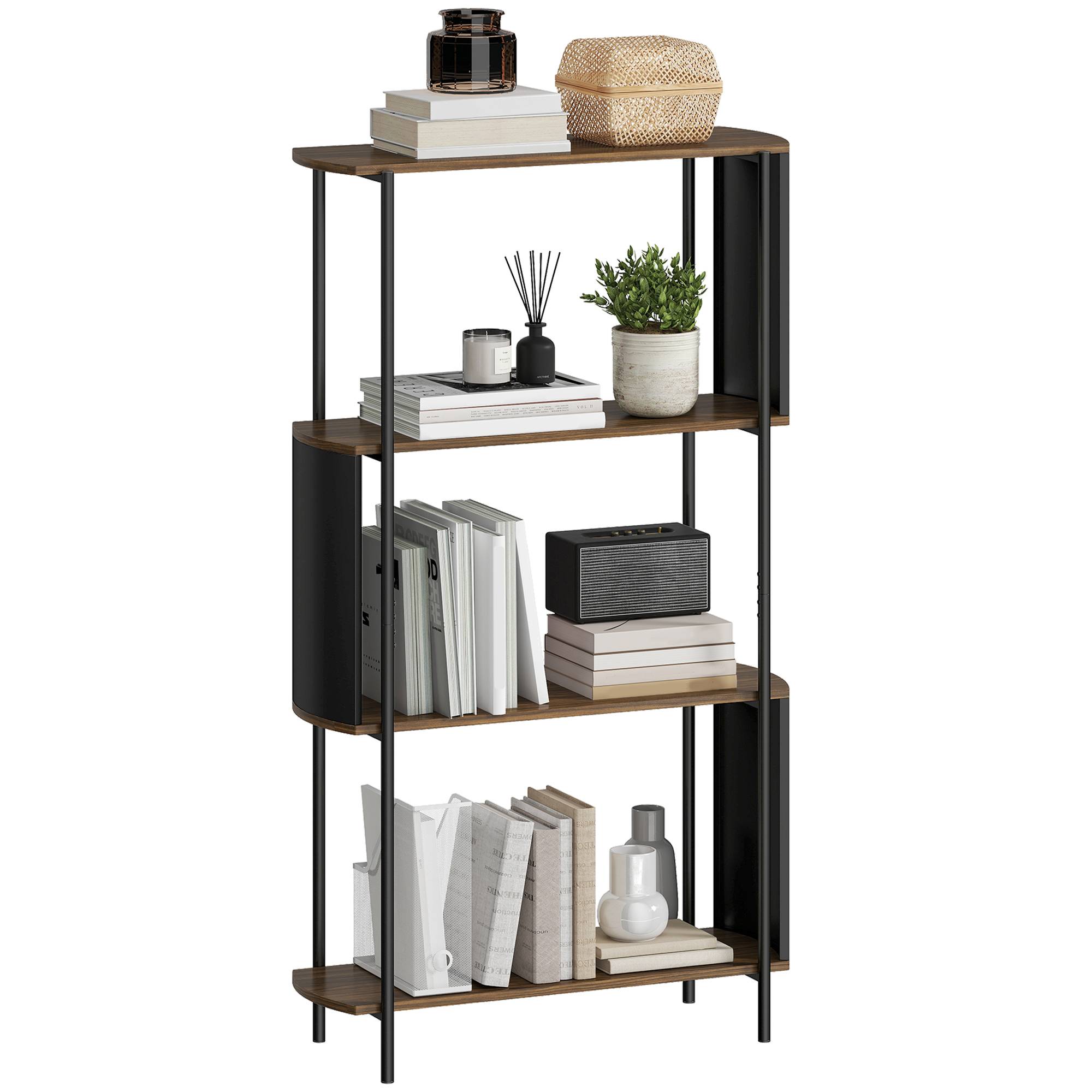 Étagère à livres, autoportante, à 4 niveaux, design incurvé, pour salon ou chambre, 80 x 30 x 141 cm, marron - Image 1