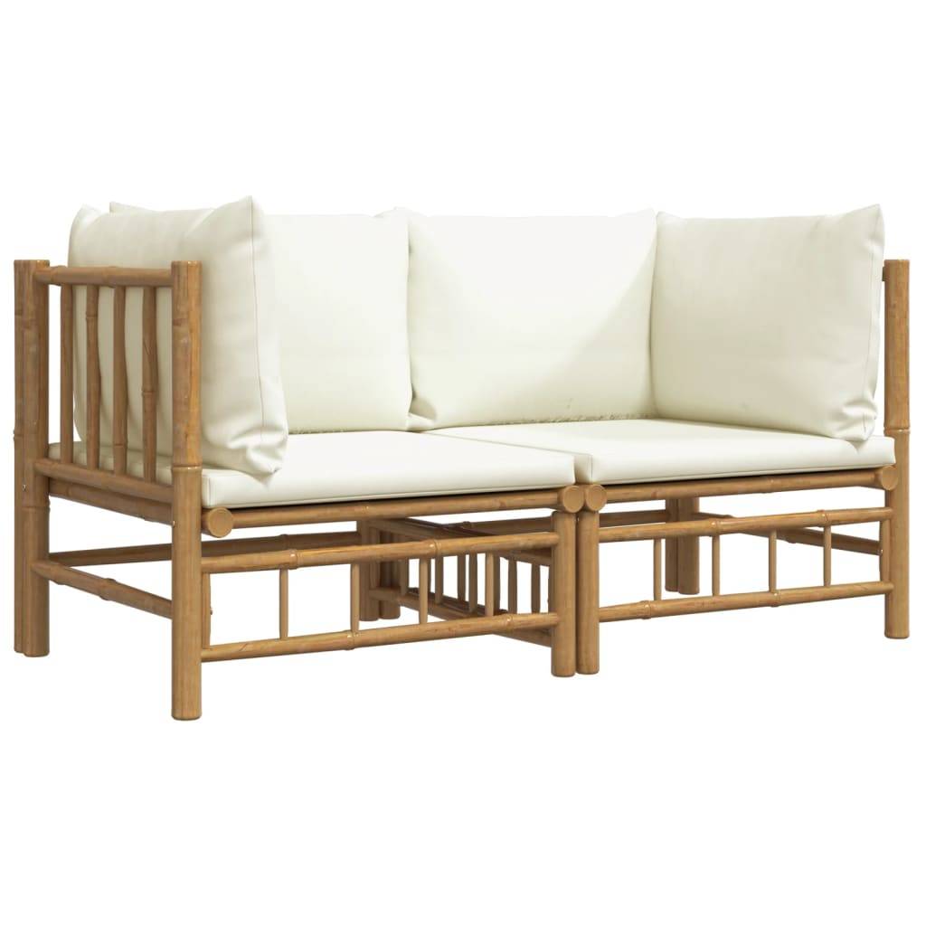 Canapés d'Angle Jardin Bambou 2 pcs Coussins Crème Modulables – ComfortXL Outdoor Living - Image 3