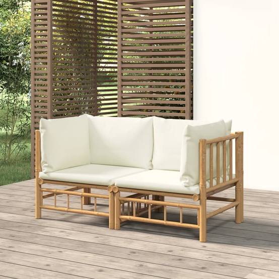 Canapés d'Angle Jardin Bambou 2 pcs Coussins Crème Modulables – ComfortXL Outdoor Living - Image 1
