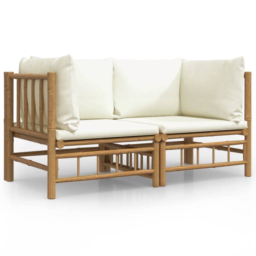 Canapés d'Angle Jardin Bambou 2 pcs Coussins Crème Modulables – ComfortXL Outdoor Living - Image 2