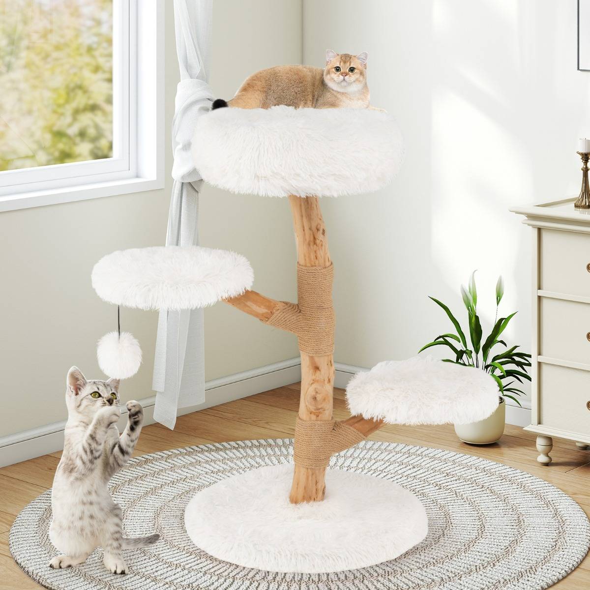 Maison Chic - Arbre à Chat de 90cm Tour pour Chat en Bois Massif de Poirier avec Perchoir Centre d'Activités - Image 2