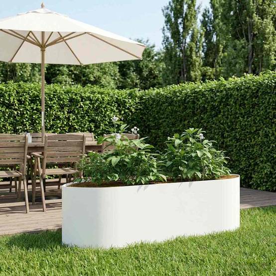 ComfortXL - Jardin surélevé acier bord bateau potager fleurs design ouvert 140x40x40cm blanc - ComfortXL Outdoor Living - Image 1