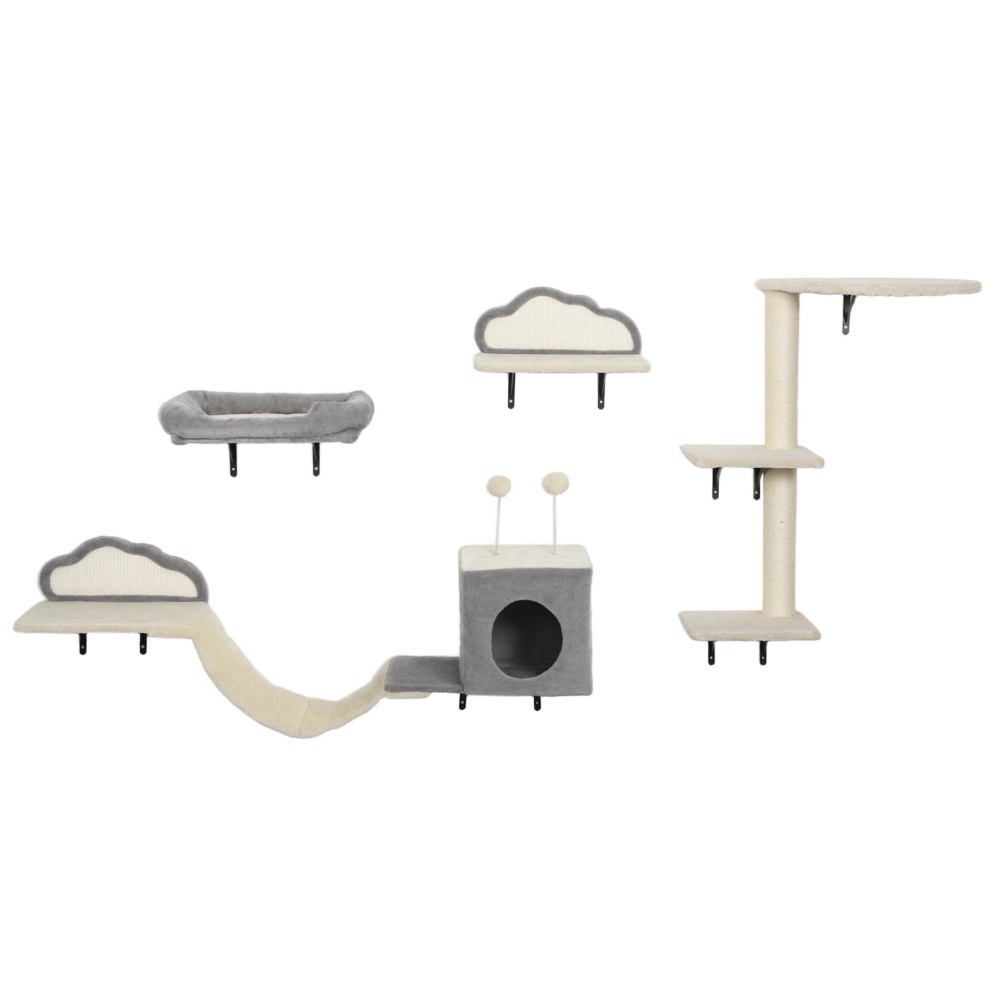 Sans Marque - Arbre à chat mural, surfaces à griffer en sisal, ensemble de 4 pièces, pour 1 à 3 chats, beige - Image 2