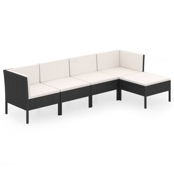 Salon de jardin meuble d'extérieur ensemble de mobilier 5 pièces avec coussins résine tressée noir - Image 1