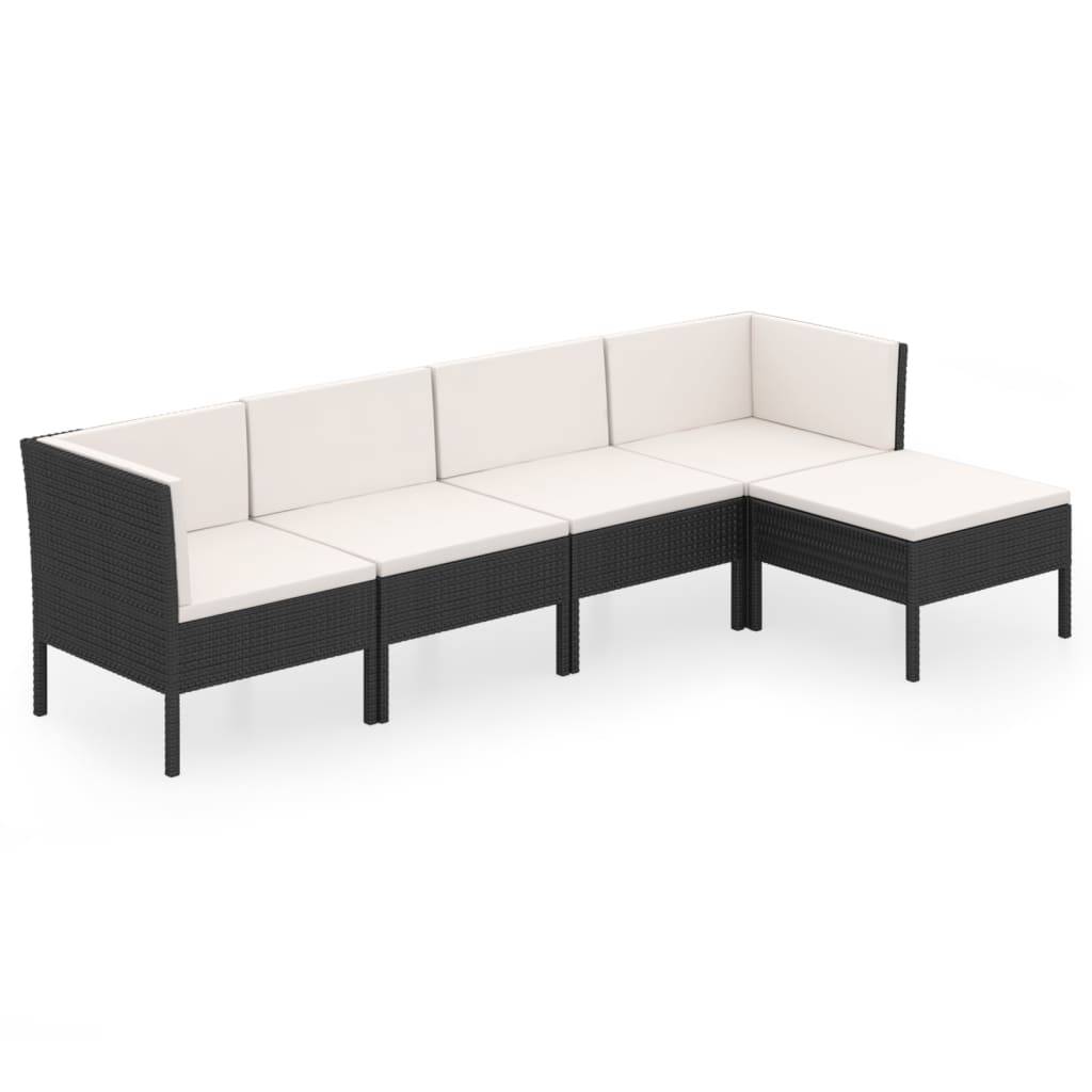 Salon de jardin meuble d'extérieur ensemble de mobilier 5 pièces avec coussins résine tressée noir - Image 1
