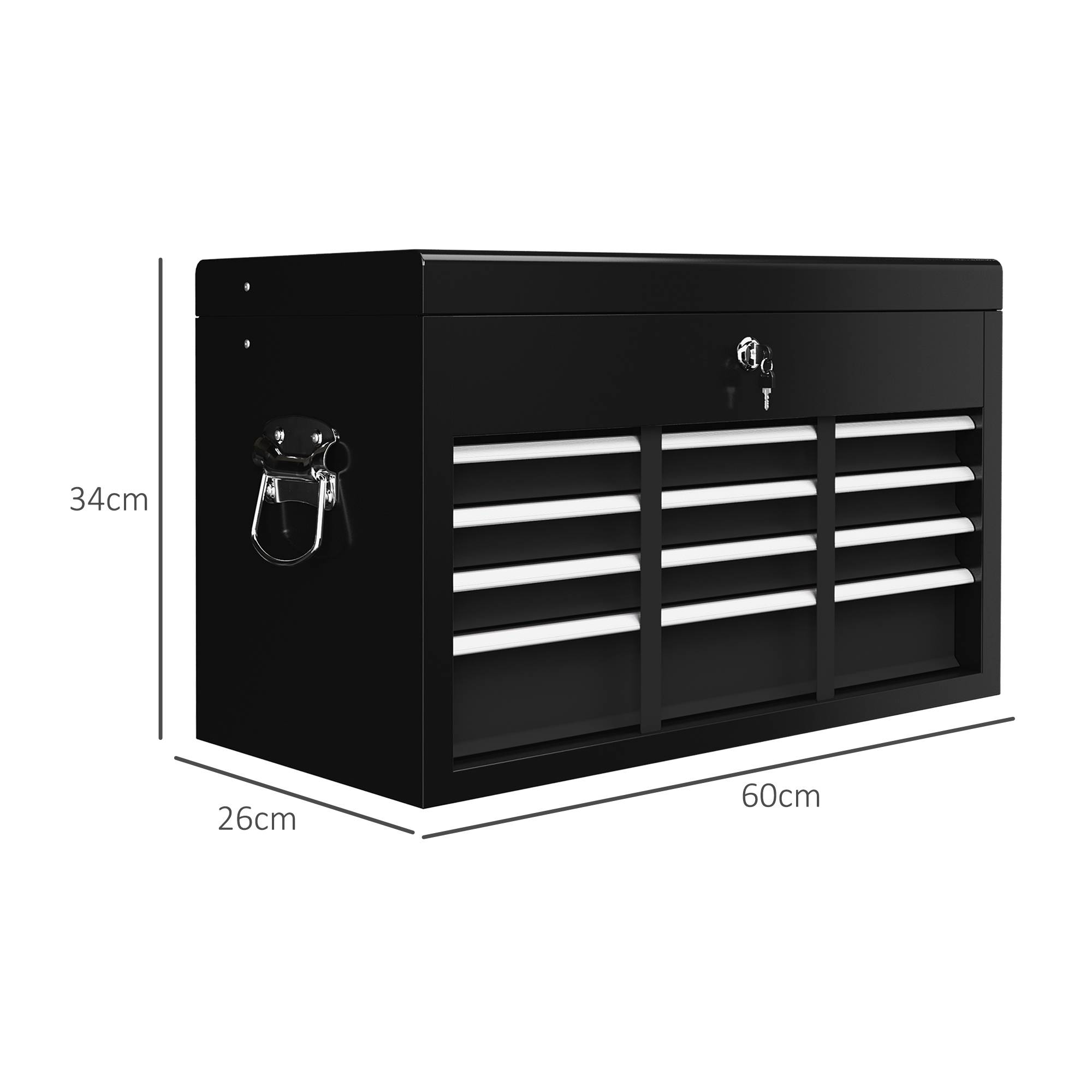 Sans Marque - Boîte à outils, verrouillable, 3 tiroirs, boîtier en acier, 60x26x34cm, noir - Image 5