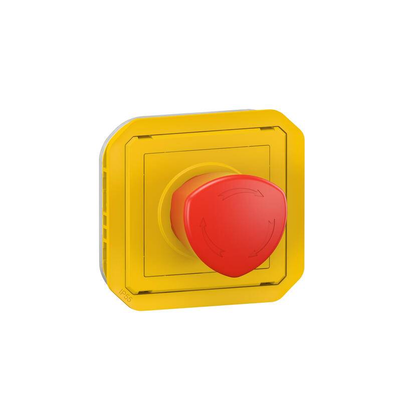 Legrand - Coup de poing d'urgence poussoir déverrouillage 1/4 tour étanche PLEXO avec enjoliveur jaune et bouton rouge - LEGRAND - 069549L - Image 1