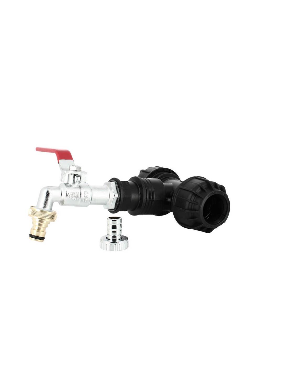 Kit couplage cuve - Raccord Té Ø32 mm + Robinet laiton chromé 15 mm + Nez 20/27 - Imagen 1