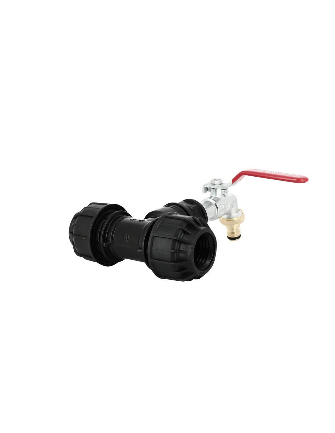 Kit couplage cuve - Raccord Té Ø32 mm + Robinet laiton chromé 15 mm + Nez 20/27 - Imagen 3