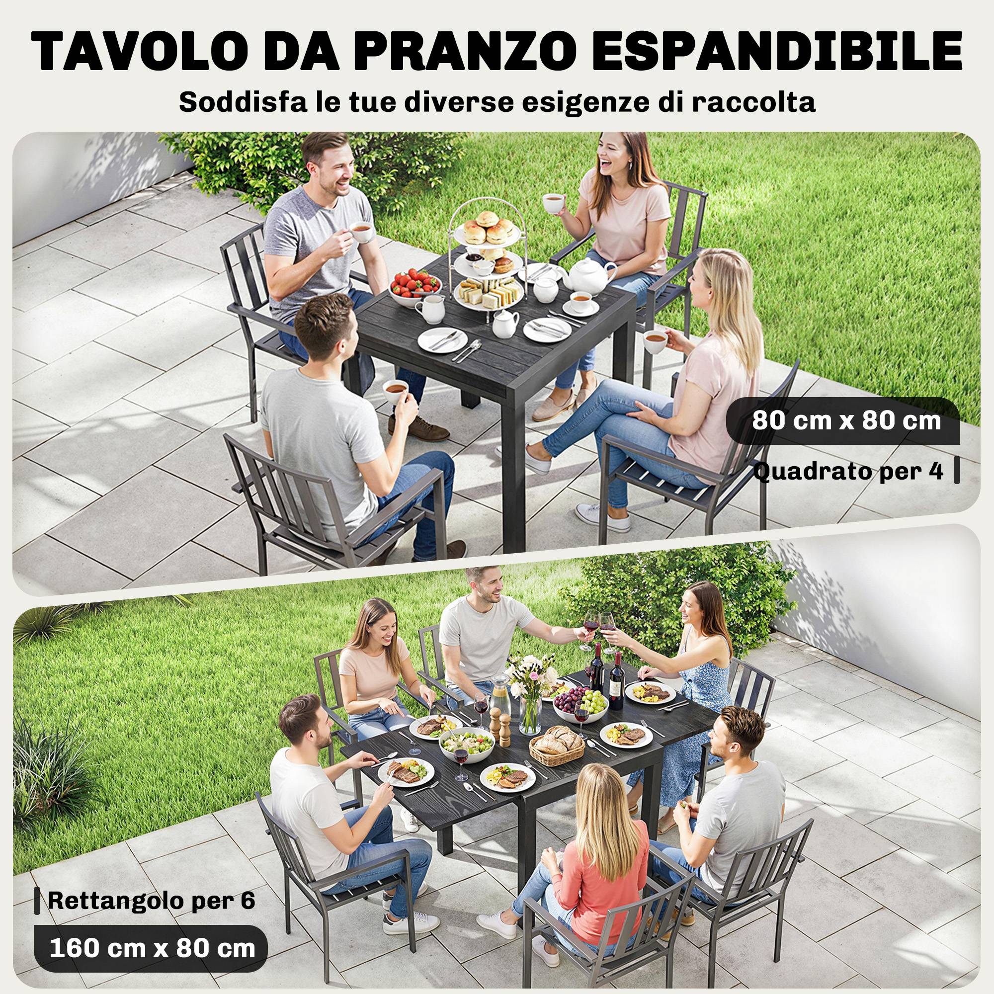 Table de jardin extensible aluminium terrasse 4 à 6 personnes effet bois 160cm noir - ComfortXL Outdoor Living - Image 6