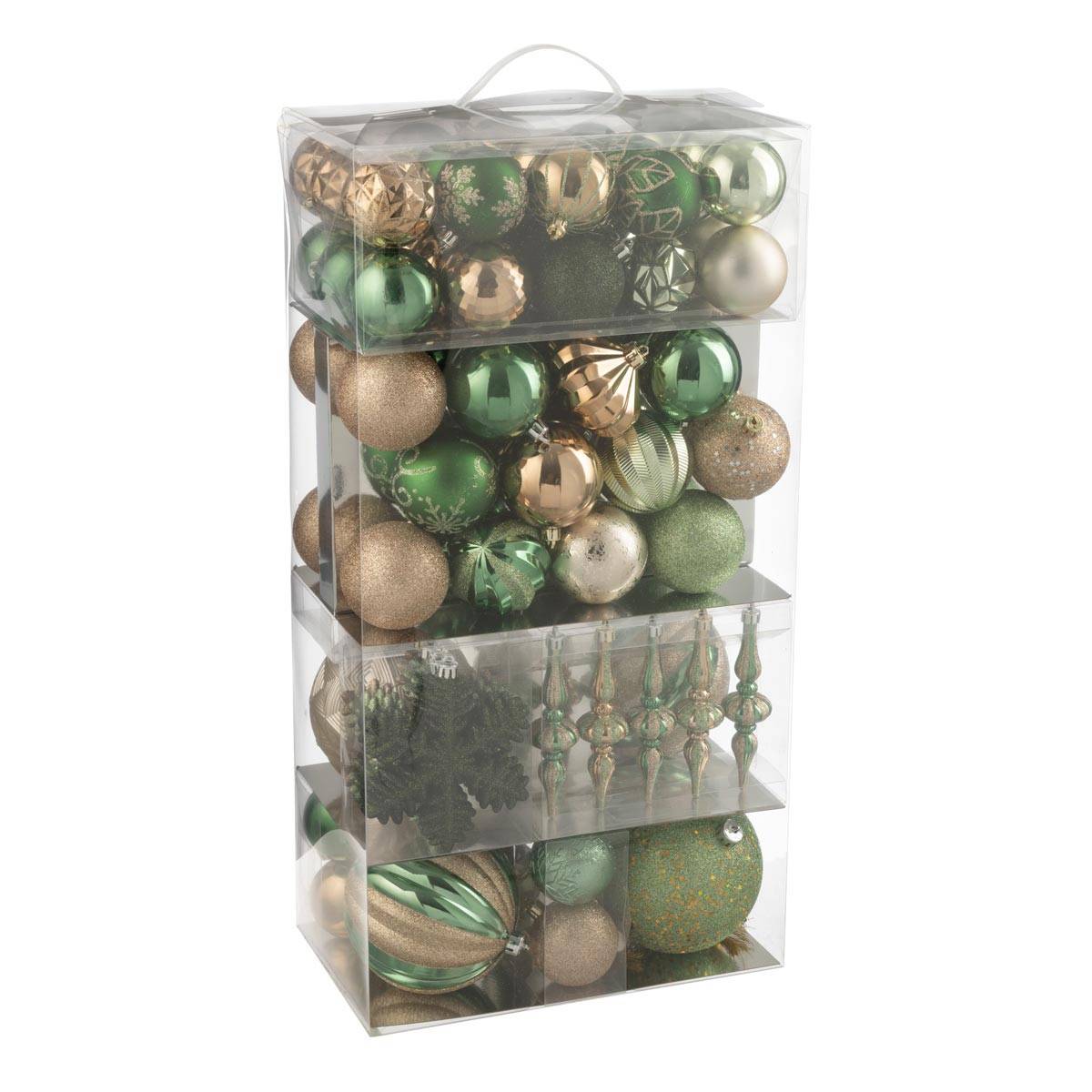 J-Line - Lot de 80 Boules de Noël "Night" 58cm Vert & Écru - Image 1