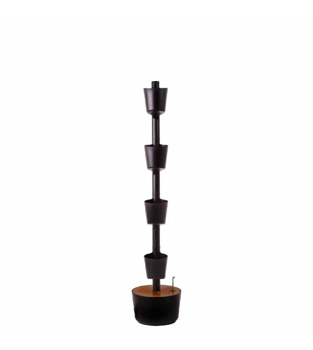 Jardinière verticale CitySens noire et bois teck avec 4 pots et arrosage automatique digital - Image 1