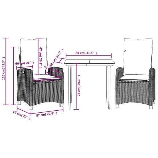 Salon de Jardin 2 Personnes Résine Tressée Beige, Fauteuils Inclinables et Table Carrée Verre Noir – ComfortXL Outdoor Living - Image 9