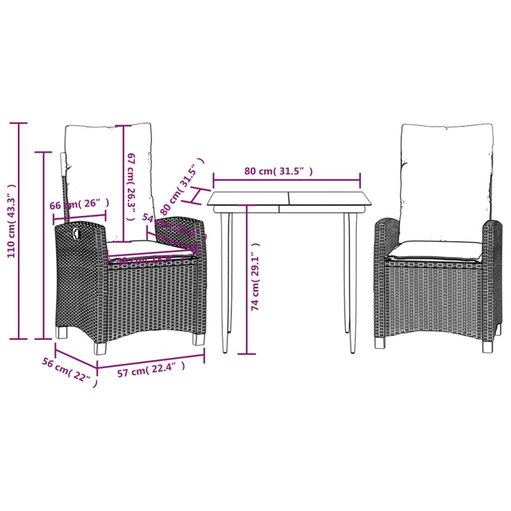Salon de Jardin 2 Personnes Résine Tressée Beige, Fauteuils Inclinables et Table Carrée Verre Noir – ComfortXL Outdoor Living - Image 9