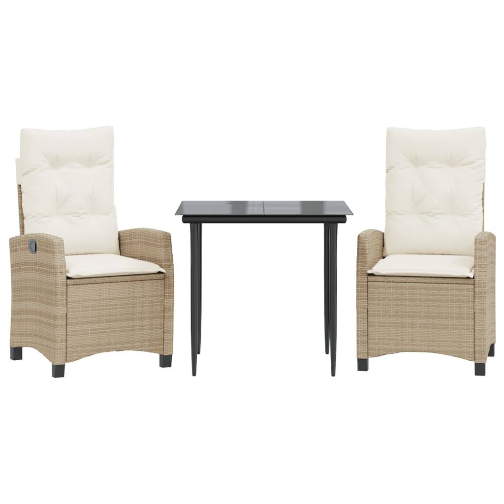 Salon de Jardin 2 Personnes Résine Tressée Beige, Fauteuils Inclinables et Table Carrée Verre Noir – ComfortXL Outdoor Living - Image 2