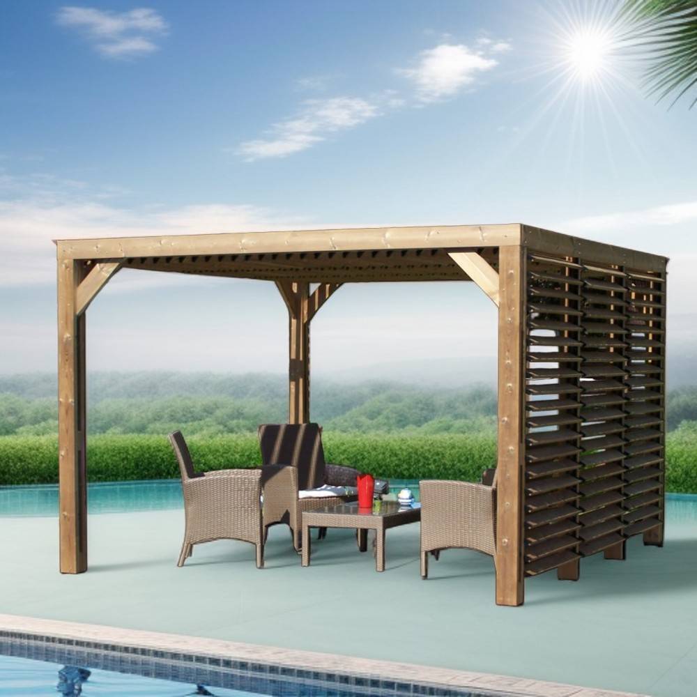Habrita - Pergola en bois massif traité - ventelles mobiles - dimensions 341 x 313 cm - visserie inox Habrita - Imagen 2