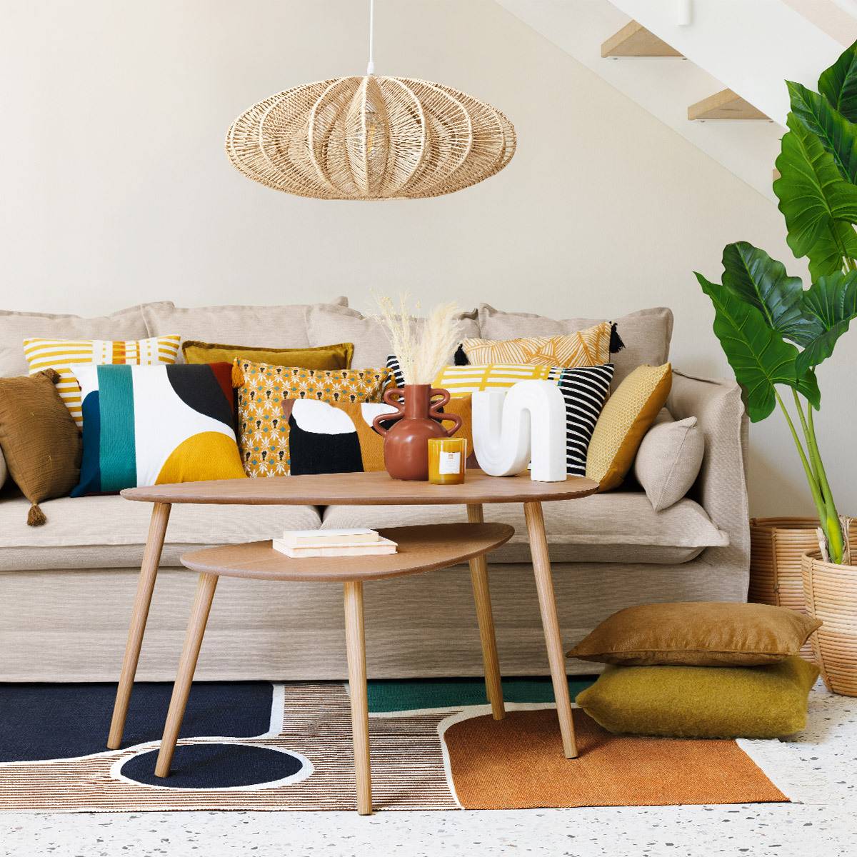 Atmosphera - Coussin motifs "Otto" jaune 38x38cm - Atmosphera Créateur d'intérieur - Imagen 1