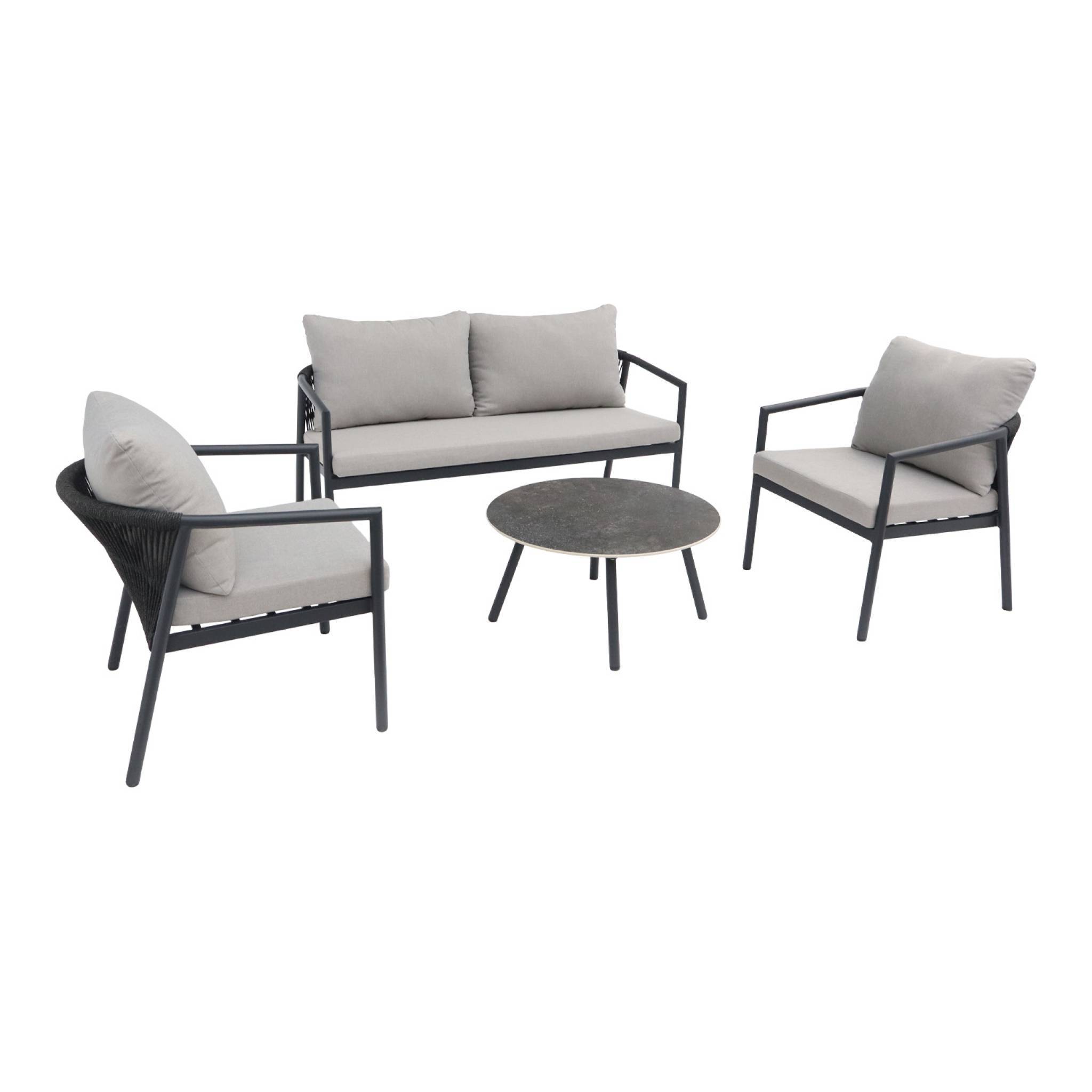 sweeek - Salon de jardin aluminium et cordes 4 places gris - Korava | sweeek - Image 2