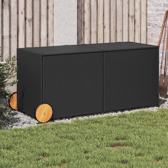 Coffre de rangement - Boîte de rangement extérieure - Coffre de jardin et roues noir 283L résine tressée - Image 2