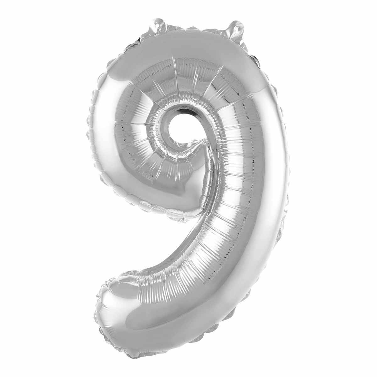 Ballon Gonflable Métallisé "Chiffre 9" 40cm Argent - Image 1